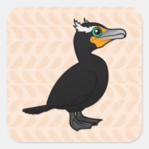 Birdorable Kormoran Doppelt-mit Haube Quadratischer Aufkleber