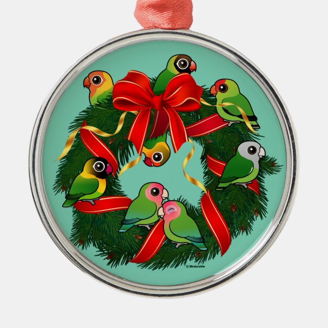 Birdorable Lovebirds-WeihnachtsKranz Ornament Aus Metall (Vorne)