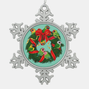 Birdorable Lovebirds Weihnachtskranz Schneeflocken Zinn-Ornament