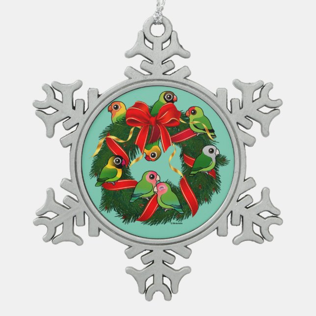 Birdorable Lovebirds Weihnachtskranz Schneeflocken Zinn-Ornament (Vorderseite)