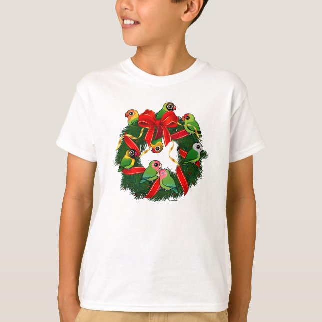 Birdorable Lovebirds Weihnachtskranz T-Shirt (Vorderseite)