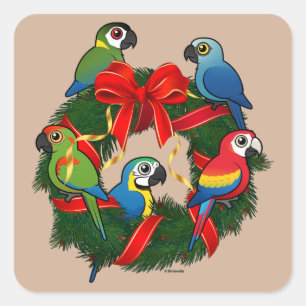 Birdorable Macaws-WeihnachtsKranz Quadratischer Aufkleber
