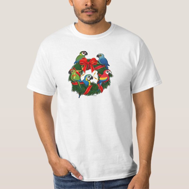 Birdorable Macaws Weihnachtskrieg T-Shirt (Vorderseite)