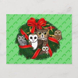 Birdorable Owls Weihnachtskranz Feiertagspostkarte