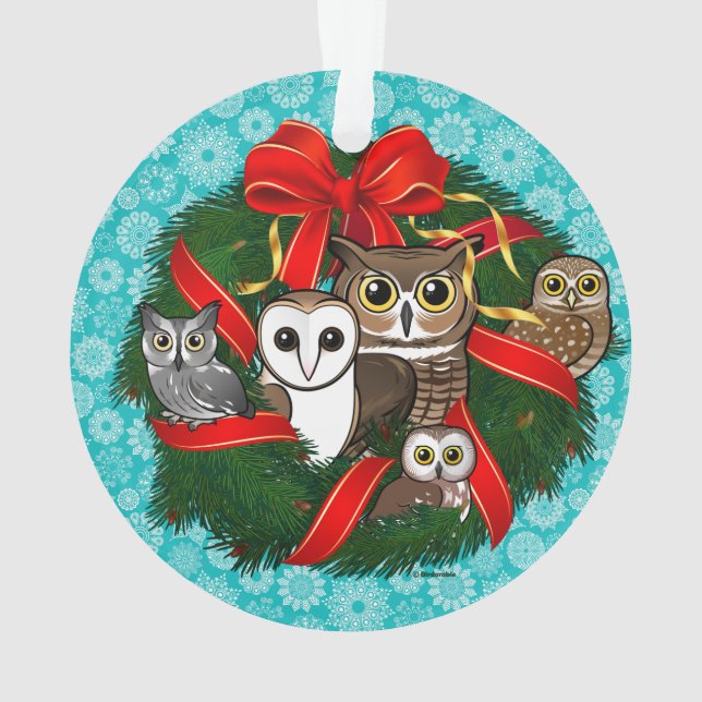 Birdorable Owls Weihnachtskranz Ornament (Rückseite)