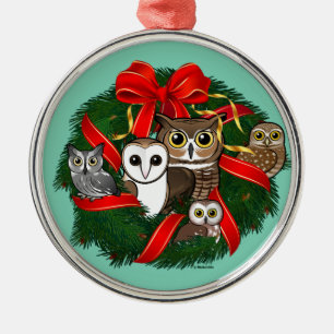 Birdorable Owls Weihnachtskranz Silbernes Ornament