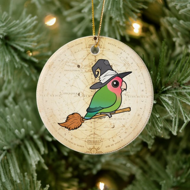 Birdorable Peach-faced Lovebird Halloween Witch Keramik Ornament (Baum)
