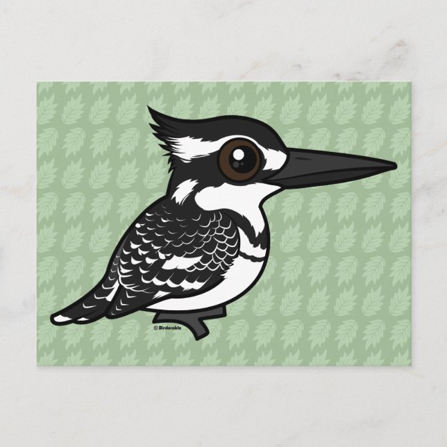 Birdorable Pied Kingfisher Postkarte (Vorderseite)