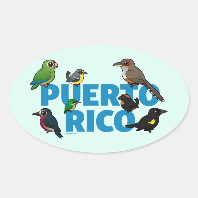 Birdorable Puerto Rico feat. Endemische Vögel Ovaler Aufkleber (Vorderseite)