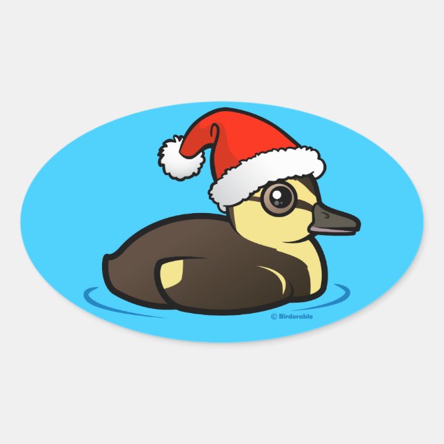 Birdorable Santa Duckling Ovaler Aufkleber (Vorderseite)