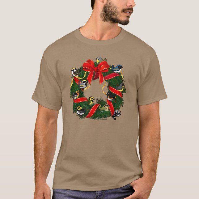 Birdorable Trällerer-WeihnachtsKranz T-Shirt (Vorderseite)