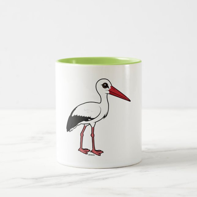 Birdorable weißer Storch Zweifarbige Tasse (Mittel)