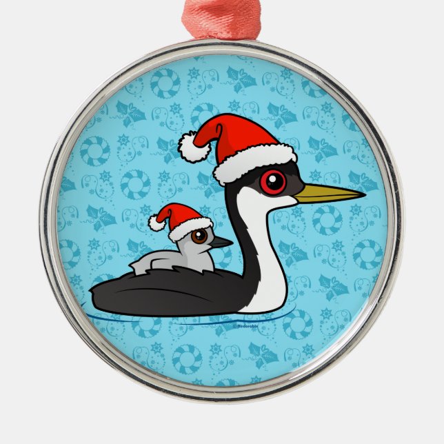 Birdorable Western Grebe Santa Ornament Aus Metall (Vorne)