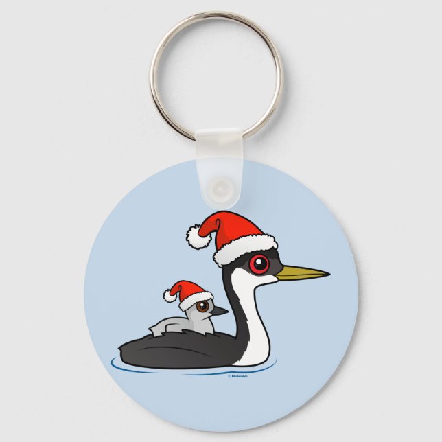 Birdorable Western Grebe Santa Schlüsselanhänger (Vorderseite)