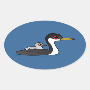 Birdorable WesternGrebe mit Baby Ovaler Aufkleber
