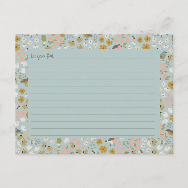 Birds and Bees Floral Bridal Shower Recipe Card Postkarte (Vorderseite)