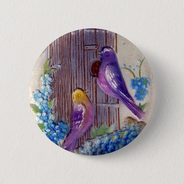 Birds and Bird House Birthday Button (Vorderseite)