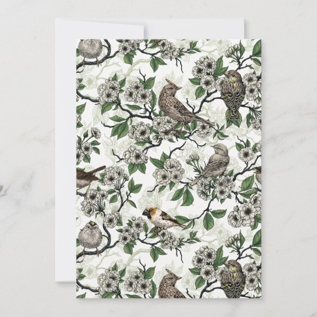 Birds and cherry blossom on white (Vorderseite)