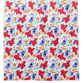 Birds and flowers in colorful pattern duschvorhang