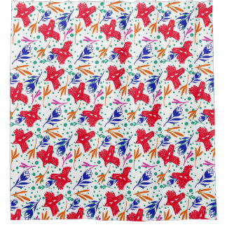 Birds and flowers in colorful pattern duschvorhang