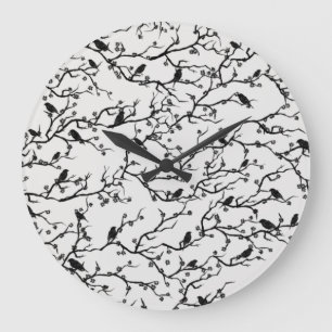 Birds and Sakura Branches Japanese Painting Große Wanduhr