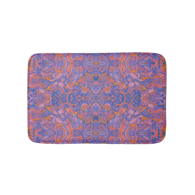 Birds Arabesque Oriental Bohemisch Boho Blue Orang Badematte (Vorderseite)