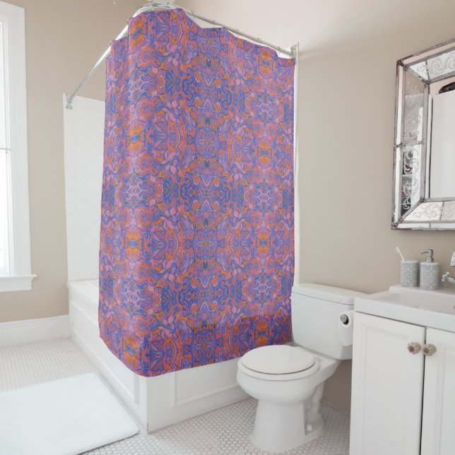 Birds Arabesque Oriental Bohemisch Boho Blue Orang Duschvorhang (Beispiel)