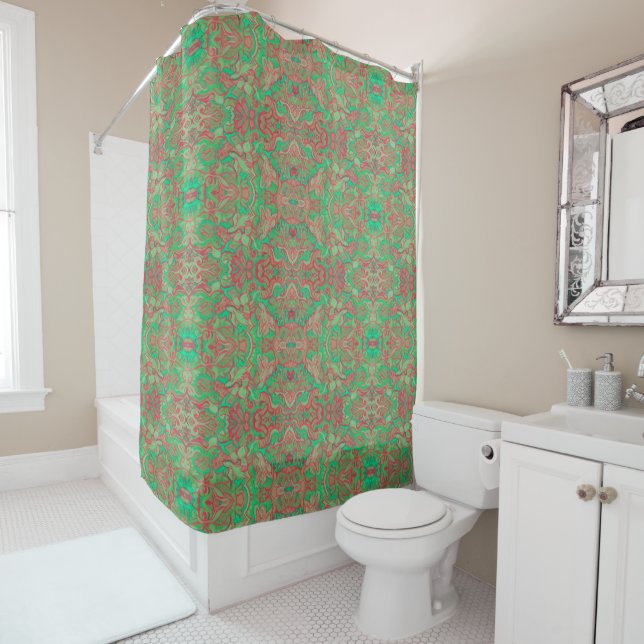 Birds Arabesque Oriental Bohemisch Boho Red Green Duschvorhang (Beispiel)
