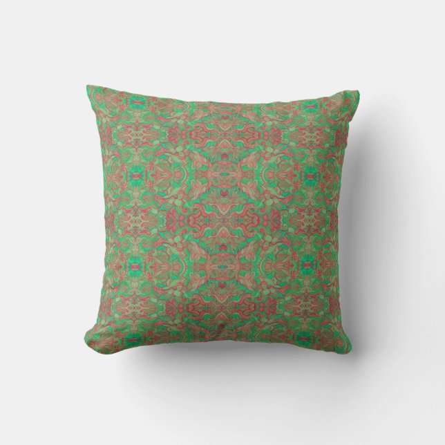 Birds Arabesque Oriental Bohemisch Boho Red Green Kissen (Vorderseite)