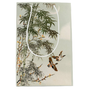 Birds Bamboo Asiatisch Japanisch Vintag Mittlere Geschenktüte