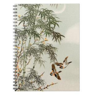 Birds Bamboo Asiatisch Japanisch Vintag Notizblock