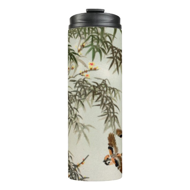 Birds Bamboo Asiatisch Japanisch Vintag Thermosbecher (Vorderseite)