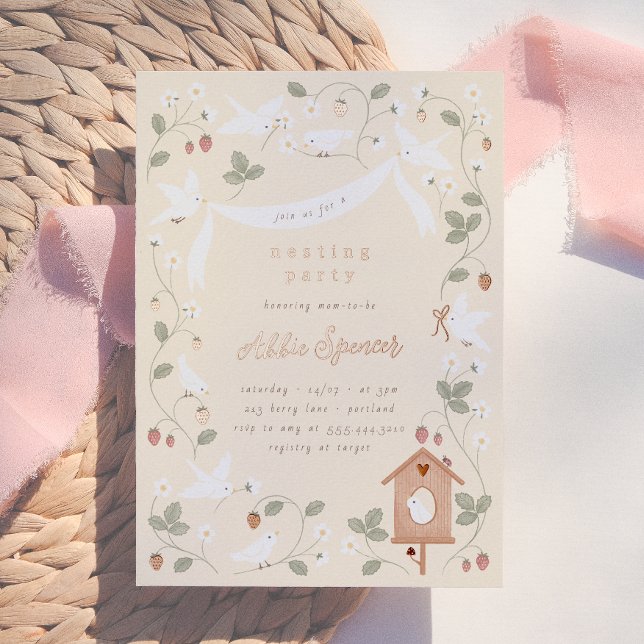 Birds & Berries Nesting Party Baby Shower Folieneinladung (Von Creator hochgeladen)