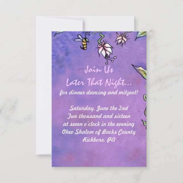 Birds & Bienen Bat Mitzvah Einladung Party Card (Vorderseite)