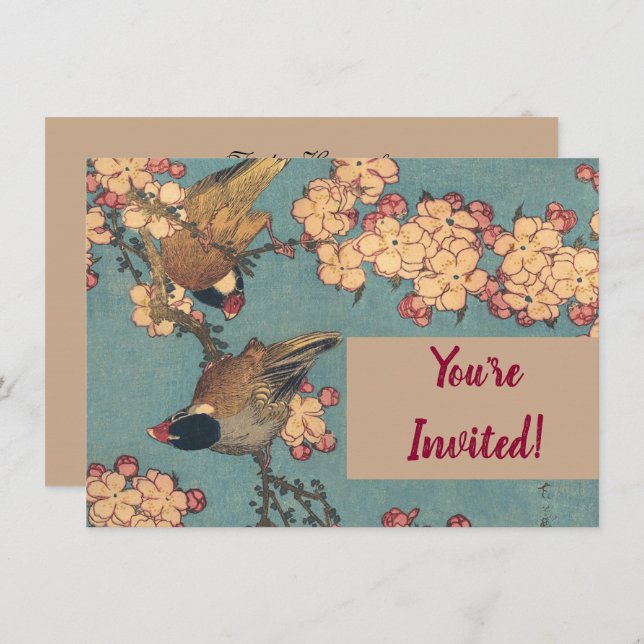 Birds Blume Hokusai Japanische Kunst Einladung (Vorne/Hinten)