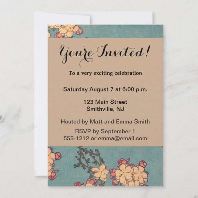 Birds Blume Hokusai Japanische Kunst Einladung (Vorderseite)