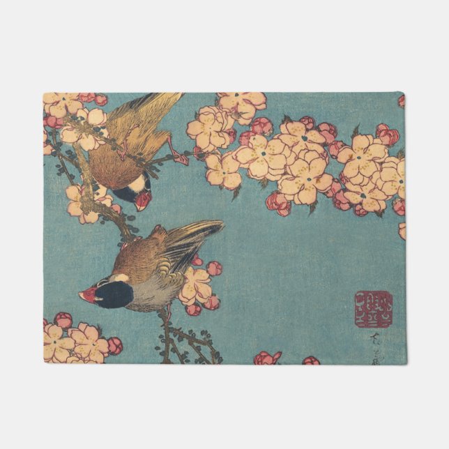 Birds Blume Hokusai Japanische Kunst Fußmatte (Vorderseite)