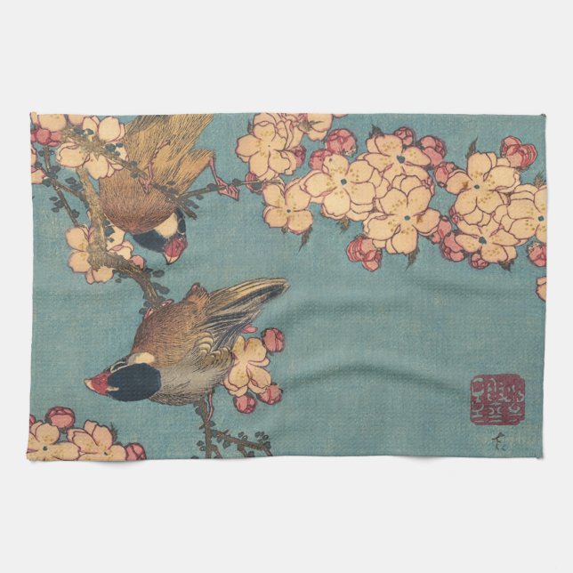 Birds Blume Hokusai Japanische Kunst Geschirrtuch (Horizontal)