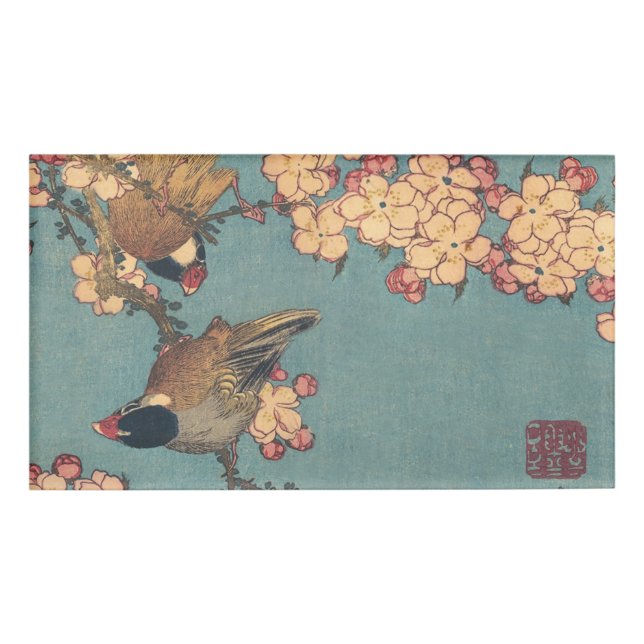 Birds Blume Hokusai Japanische Kunst Namenschild (Vorderseite)
