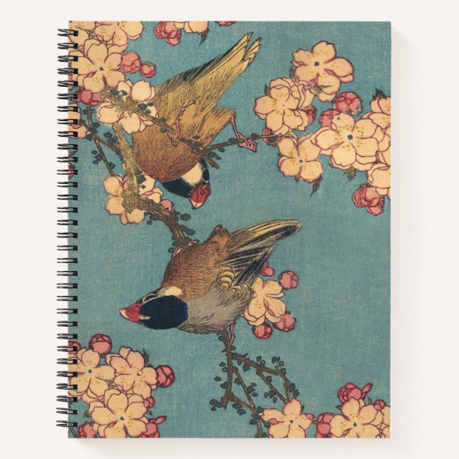 Birds Blume Hokusai Japanische Kunst Notizbuch (Vorderseite)
