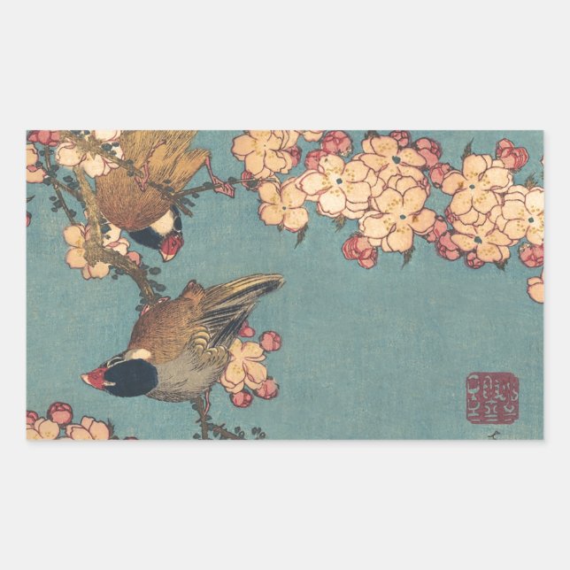 Birds Blume Hokusai Japanische Kunst Rechteckiger Aufkleber (Vorderseite)