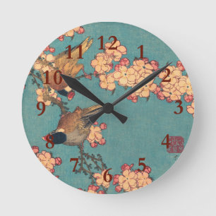 Birds Blume Hokusai Japanische Kunst Runde Wanduhr
