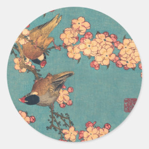 Birds Blume Hokusai Japanische Kunst Runder Aufkleber