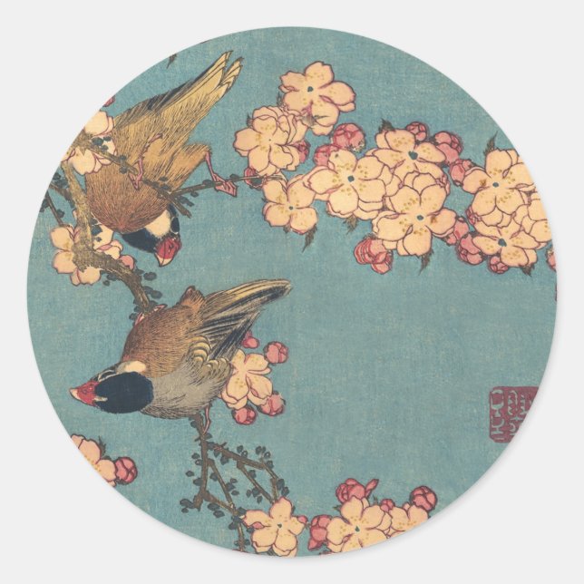 Birds Blume Hokusai Japanische Kunst Runder Aufkleber (Vorderseite)