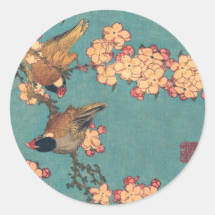 Birds Blume Hokusai Japanische Kunst Runder Aufkleber