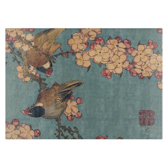 Birds Blume Hokusai Japanische Kunst Schneidebrett (Vorderseite)