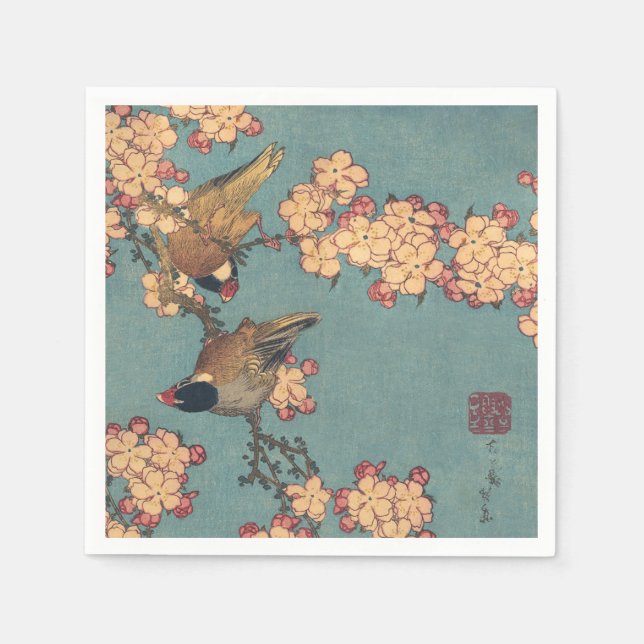 Birds Blume Hokusai Japanische Kunst Serviette (Vorderseite)