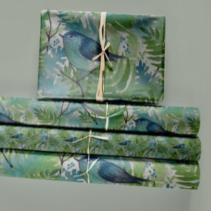 Birds Dragonflies Blue Ferns Decoupage Geschenkpapier Set