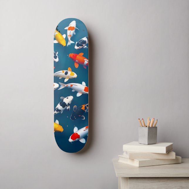 Bird's Eye View of Colorful Koi Fish Pond Skateboard (Wandkunst)