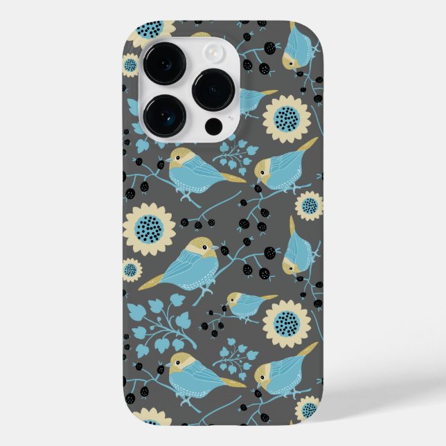 Birds Floral Berries Blue Cream Black Gray Muster Case-Mate iPhone Hülle (Rückseite)